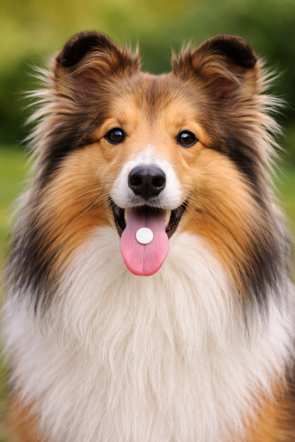 AI-genererad bild av hund med en tablett på tungan.